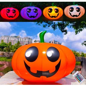 Thanksgiving Party Decorations Inflatable Pumpkin Shape Remote Control Led 23 Inches Pumpkin for halloween Holiday Outdoor Yard Indoor Hanging Decorations with Waterproof Multicolor (23" Cute Pumpkin)