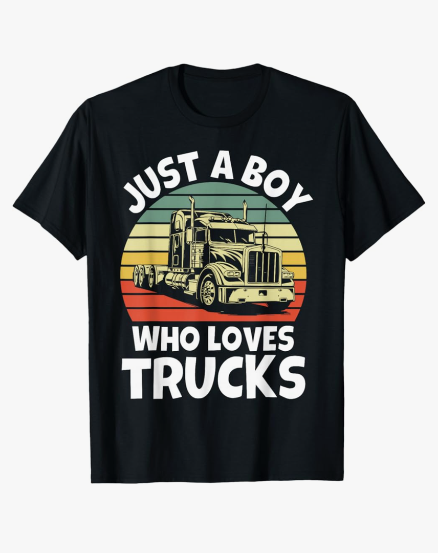 Just a Boy who Loves Trucks - Semi Trucker Kids Toddler Boys T-Shirt XL