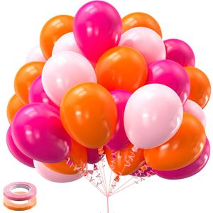 Kelfara Pink and Orange Balloons 60PCS 12 inch Orange Hot Pink Light Pink Latex Balloons with Ribbons for Birthday Baby Shower Wedding Graduation Tropical Party Decoration