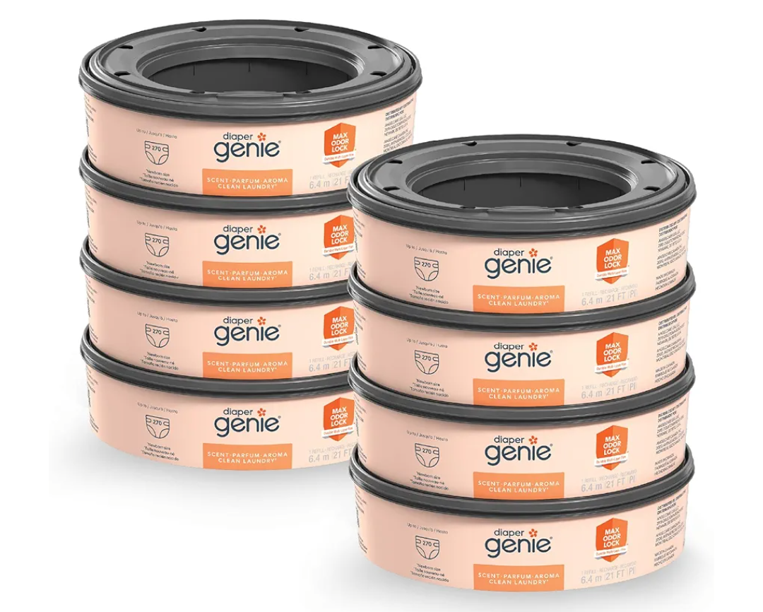 Diaper Genie Bags Refills 270 (Pack of 8) Clean Laundry Scent | Diaper Pail Refills with Max Odor Lock | Holds up to 2160 Newborn Diapers