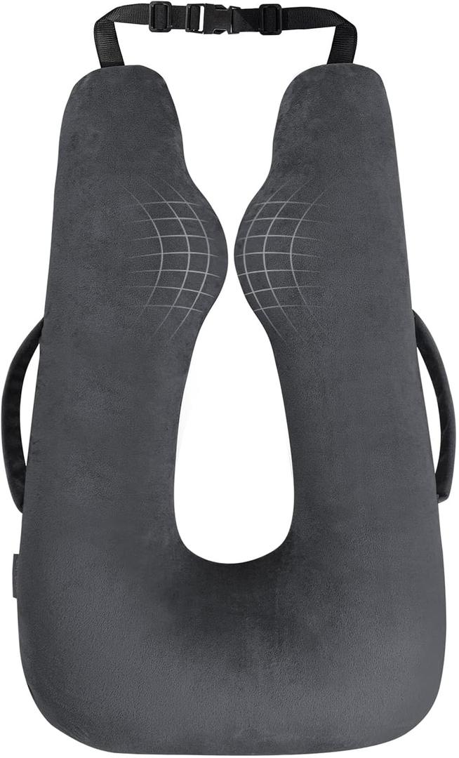 Car Travel Pillow for Kids Adults, Raised Padding Head and Neck Support Car Seat Sleeping Pillow for Toddlers, Portable U Shaped Body Pillow for Car Seat On Road Trip (Dark Gray)