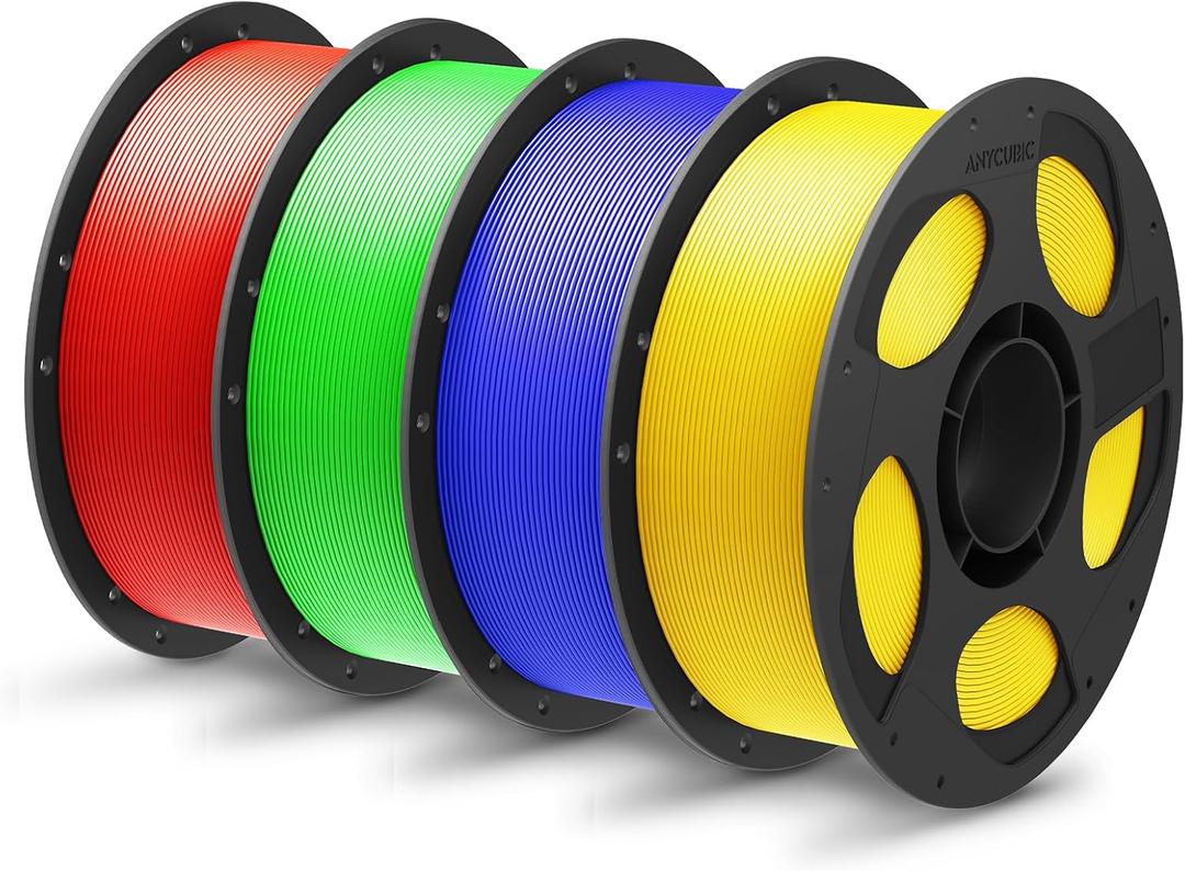ANYCUBIC PLA Plus (PLA+), RFID 3D Printer Filament 1.75mm Bundle, High Toughness, Dimensional Accuracy +/- 0.02mm, 4 Pack 1KG Spool Reusable Red, Green, Blue, Yellow