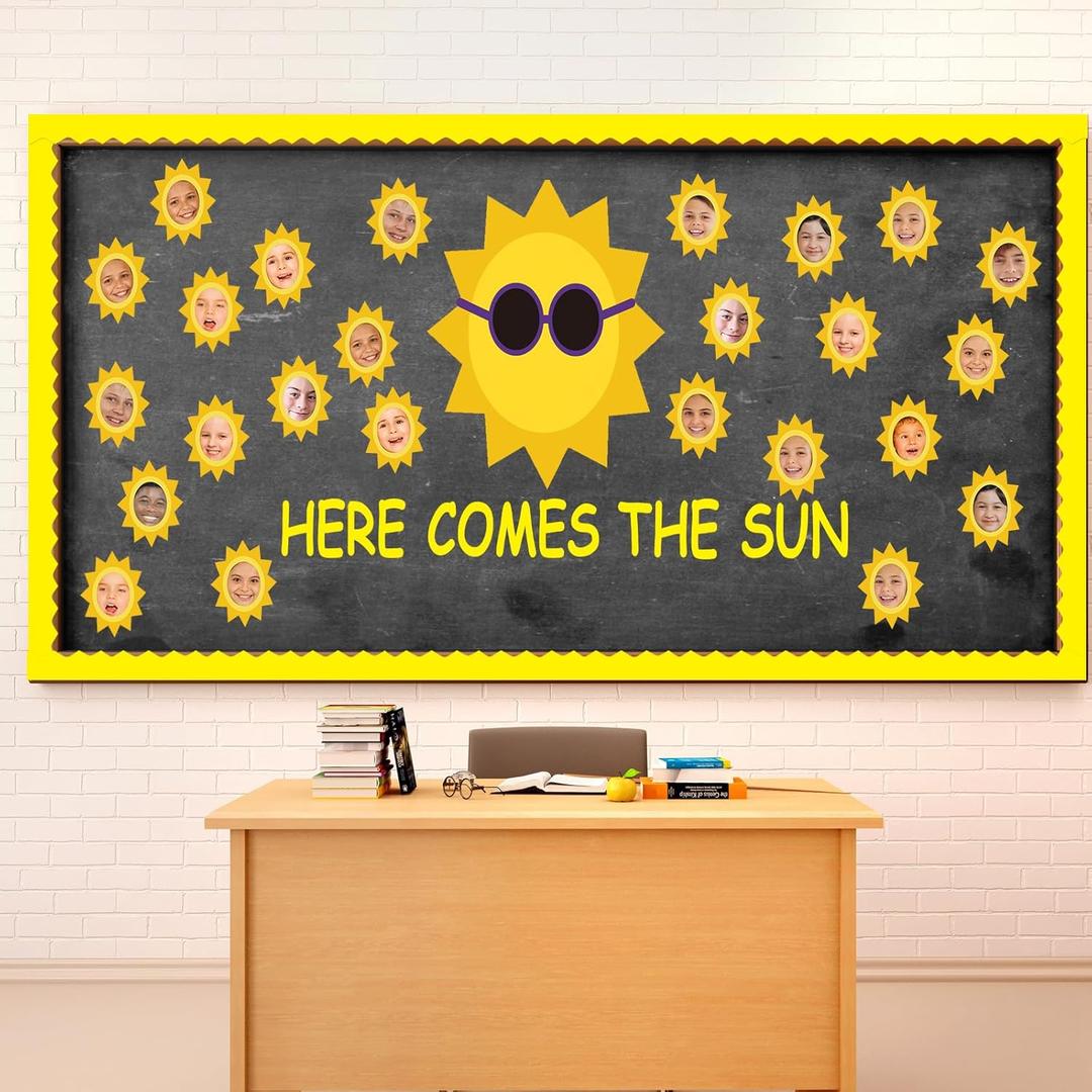 Fuutreo Summer Sun Sunshine Bulletin Board Decoration Set Yellow Sun Paper Cutout Classroom Decor for Boy Girl DIY Craft Photo Summer Kindergarten Preschool Party Favor Supply