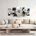 XLMDYYSW Large Canvas Wall Art for Living Room 5 Pieces White and Gold Flower Picture Botanical Floral Print Painting Modern Artwork for Bedroom Decor Framed (8x14inx2 8x18inx2 8x22inx1)