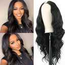 V Part Wig Body Wave Synthetic Wigs for Women 24inch Black Hair V Part Wigs Upgrade U Parts Wig Glueless Full Head Clip in Half WIG for Black Women V Shape No Leave Out Thin Hair