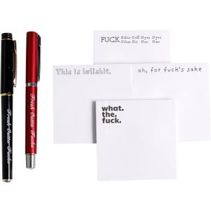 Fresh Outta Fucks Pad and Pen, Snarky Novelty Office Supplies, 4 Funny Sticky Notes and 2 Pen Set,Novelty Pen Desk Accessory Gifts for Friends Co-Workers (4Pad with 2Pen -A)