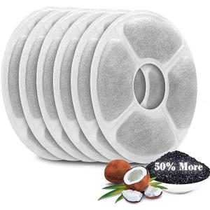 Cat Water Fountain Filters 6 Pack,50% More Activated Carbon,Genuine Cat Flower Fountain Replacement Filters, Fit for Most Dog Pet Drinking Dispenser Triple Filtration (Not for Catit)