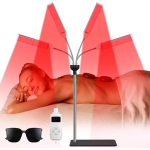 3 in 1 Red Light Therapy Deep 660nm,850nm and 940nm Near Infrared Led Red Light with 30-64" Adjustable Height Therapy Lamp for Body, Face,Muscle,Skin,Red Infrared Light with 4 Head (Black)