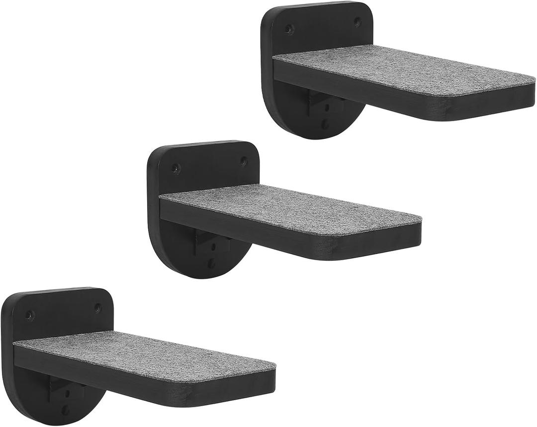 ESPETS Set of 3 Black Natural Sturdy Wood Cat Wall Floating Steps - Wall Mounted Cat Climbing Shelves and Perches, Kitty Stairs Climber Ladder for Wall - Holds up 35lbs