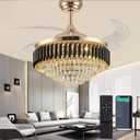 52" Gold Fandelier Ceiling Fans with Lights and Remote,Dimmable LED Crystal Chandelier with fan,Modern Retractable Invisible Ceiling Fan with Light for Dinning Room Living Room Kitchen Bedroom