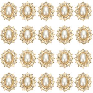 PATIKIL 20Pcs Rhinestone Buttons, Flatback Sew on Rhinestones with Metal Base Mirror Gems for Crafting Embellishments for Clothes Shoes Hats Bags, Glossy Pearl