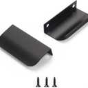 Edge Black Finger Pull for cabinets Kitchen Concealed Drawer pulls Aluminum Flat Hidden Back Mount Door Handle for Home 10 Pack Modern 3.15" Overall Length Easy Installation