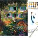 Impressionist Paint by Numbers Kit for Adults - DIY House with Garden Painting on Rolled Canvas 16x20 Inch, Acrylic Paint Set, Suitable for Beginners, Floral Art for Home Decoration or Gifts