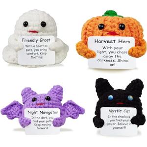Muyiz 4 Pack Knitted Wool Halloween Toys with Positive Card Crochet Dolls for Halloween Party Favors Treat Bags Cheer Up Gifts( 10 packs)
