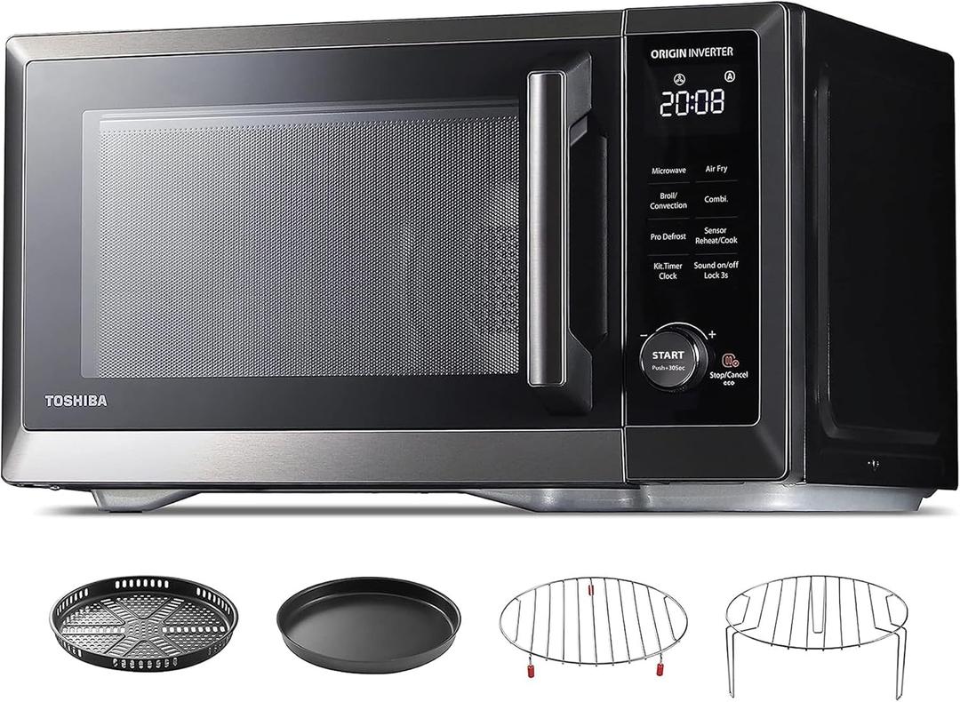 TOSHIBA Countertop Microwave Oven Air Fryer Combo, Inverter, Convection, Broil, Speedy Combi, Even Defrost, Humidity Sensor, Mute Function, 27 Auto Menu&47 Recipes, 1.0 cu.ft/30QT, 1000W (Black)
