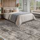 Modern 9x12 Large Area Rugs for Living Room, Charcoal Stone Minimalist Oriental Washable Boho Black Rug for Bedroom Under Bed with Distressed Geometric Design, Stain Resistant Low Pile Non-Slip