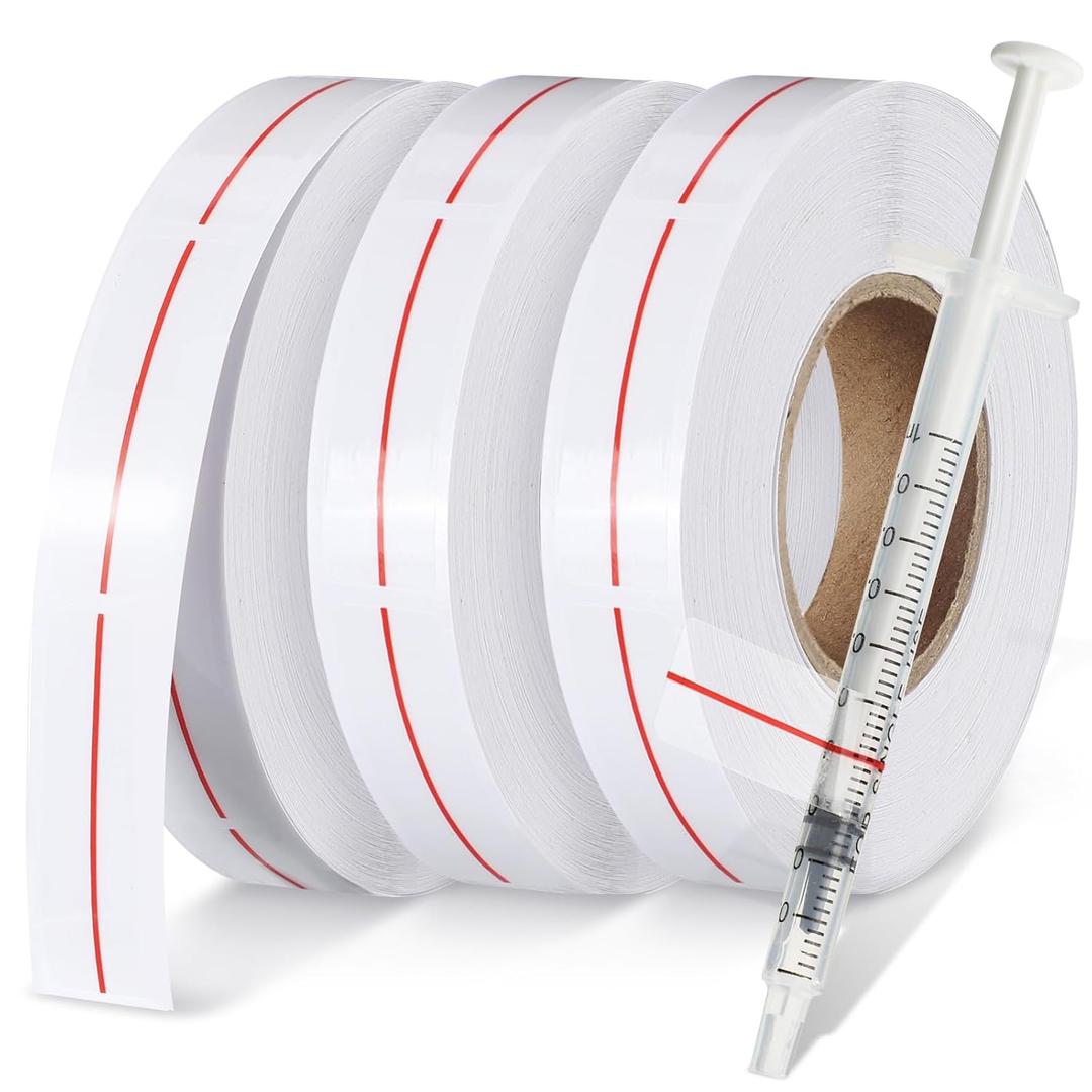Glenmal 3 Roll Syringe Line Stickers 1.5" x 0.5" Dosage Marking Clear Label Bright Red Indicator Line Pharmacy Labels for Veterinary Medical Pharmacy Medication Healthcare Medicine, 500 Pcs Per Roll