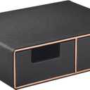 Linen Leather Desk Organizer and monitor stand with DrawersMini Desktop Drawer Organizer StackableTabletop Organization Storage Box for Office Supplies Home Vanity Toiletries (Black, 2-drawers)