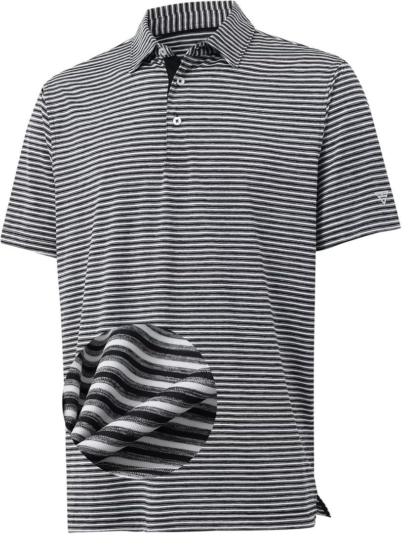 M MAELREG Golf Polo Shirts for Men Stripe Performance Moisture Wicking Dry Fit Collared Mens Polo Shirts Short Sleeve (XL)