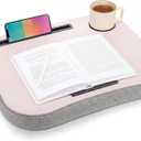 Lewtemi Pink Laptop Lap Desk with Cup Holder and Stopper Padded Phone Holder Couch Bed Sofa Fits up to 15.6 Inch Cushion Portable Lap Desk for Home Office Study Writing