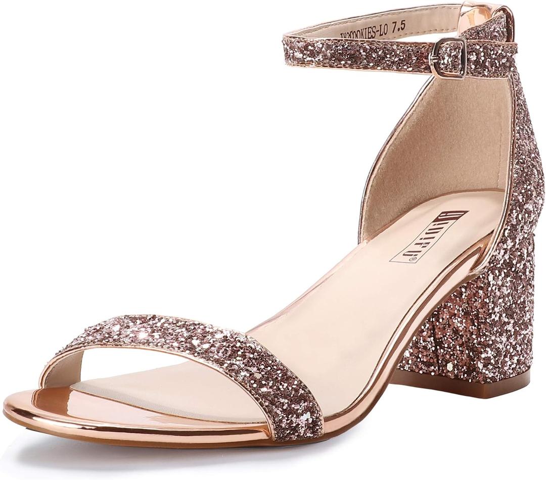 IDIFU Women's Cookie-LO Low Block Heels Chunky Sandals Ankle Strap Wedding Dress Pump Shoes (10)