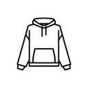 Black Hoodie Icon, Hooded Sweatshirt Line Art Graphic, Simple Pullover Hoodie Symbol, Size Medium 