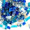 Skyflame 10-Pound Blended Fire Glass for Fire Pit Fireplace Landscaping, 1/2 inch Aqua Blue, Platinum, Cobalt Blue, Reflective
