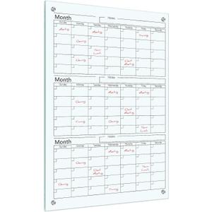 Glass Whiteboard Calendar Dry-Erase White Board Planner Glass Large Wall Mounted Calendar with Marker Tray for Wall Home or Office(Transparent,36" X 24",3 Month)