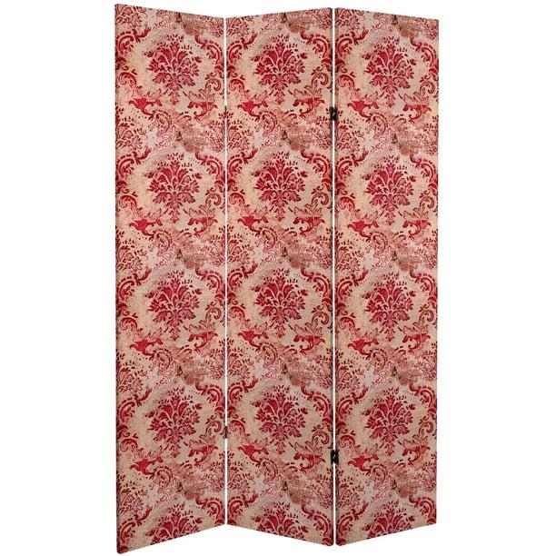 Oriental Furniture 6 ft. Tall Aged Damask Canvas Room Divider - 3 Panel