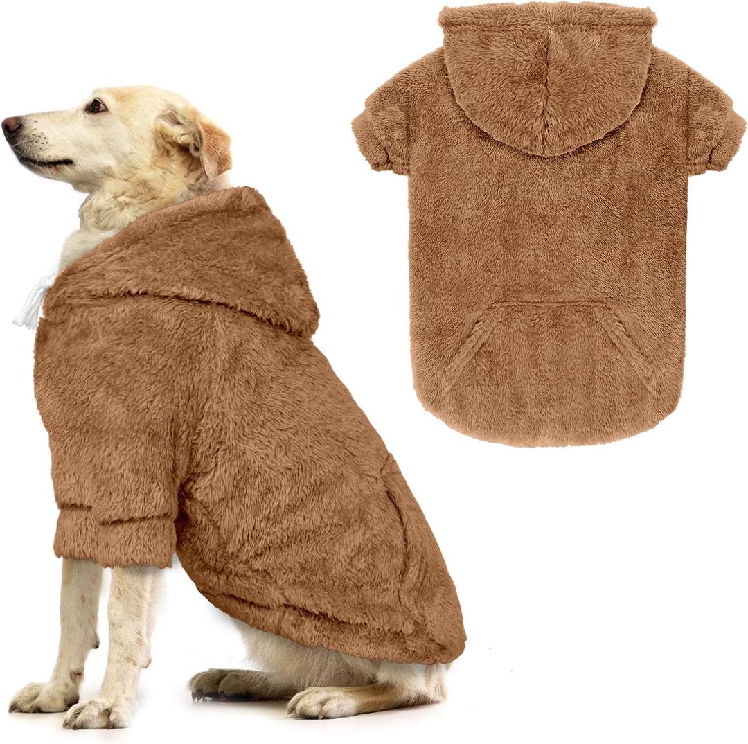 Dog Sweaters for Large Dogs,Dog Hoodie,Warm Fuzzy Fleece Sweatshirt with Hood & Pocket,Leash Hole,Cozy Cold Weather Pet Clothes Sweater Hoodie for Large Dogs(Coffee,2XL) (2XL: 40-60lbs)