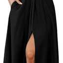 BTFBM Women 2025 Summer Spaghetti Strap Midi Dress Sleeveless V Neck Cutout Slit Casual Beach Party Maxi Dresses Pockets (Black, S)