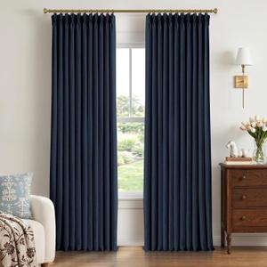 CAPALOCA Pinch Pleated Curtains Blackout, Linen Blackout Curtains 120 inches Long 2 Panels Set for Bedroom, Thermal Insulated Pinch Pleated Drapes for Living Room, 40"W x 120"L (Pack of 2), Navy Blue