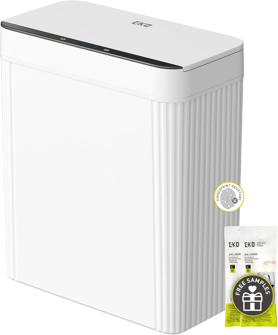 EKO Brio 10L/2.6 Gallon Motion Sensor Trash Can, Automatic Touchless Bathroom Garbage Bin, Waterproof Smart Trash Can for Kitchen, Bedroom, and Office, White