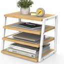 Fenge Desk Shelf Organizer, 4-Tier Tower Desktop Office Shelves, Oak | Wood and Metal Open Shelf, Corner File Organizer for Office Supplies, Top of Desk Organizers and Accessories
