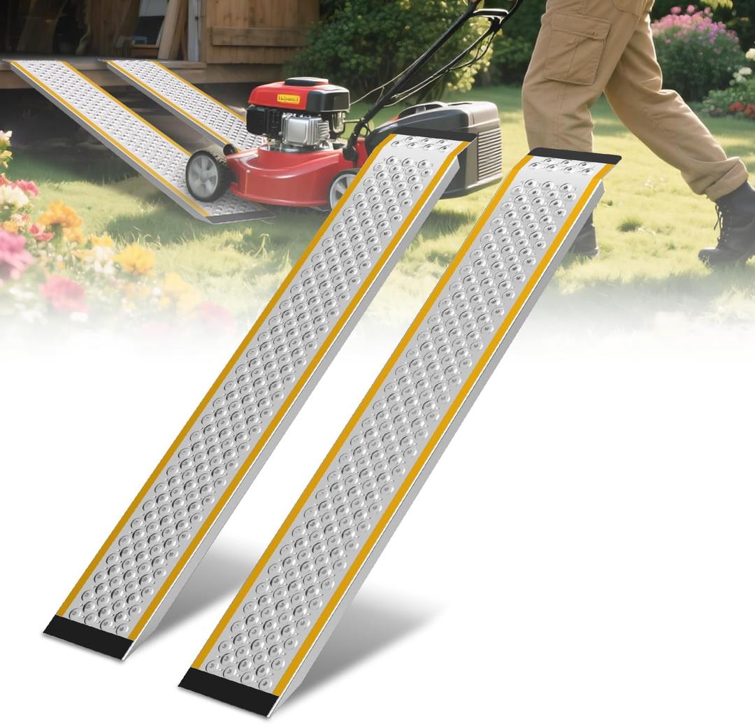 57in Aluminum Versatile Loading Ramp for Hand Truck, Bicycle, Motorcycle, ATV & More, Sturdy Anti-Slip, Shed Ramp 2 Pack for Riding Mower, Lightweight for Blowers, Pickup Trucks-880 lbs/PR Capacity (5FT)