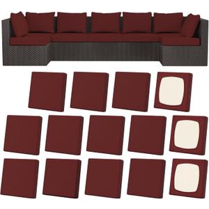 14Pcs Patio Stretch Cushion Covers, Outdoor Couch & Sofa Replacement Slipcovers for Patio Furniture Cushion Covers, Washable Reusable Furniture Protector, Square Large, Wine Red