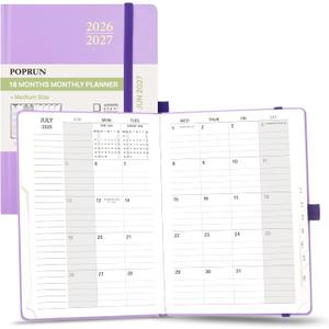POPRUN Monthly Planner 2026-2027, Medium-6.25'' x 8.5'', 18-Month Calendar Book (Jan.26 - Jun.27), Calendar Planner with Monthly Tabs, Storage Pocket, Hardcover, 100 GSM Paper - Violet