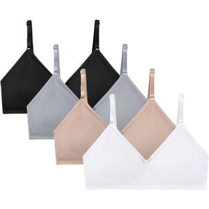 MIK-QUE Girls Seamless Training Bras Adjustable Straps Sports Bras, Medium, White + Black + Skin Tone+grey