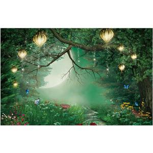 10x8ft Polyester Spring Summer Enchanted Fairytale Forest Backdrop for Photography Magic Lamp Photo Background for Newborn Baby Shower Photoshoot Children Birthday Party Decor Banner
