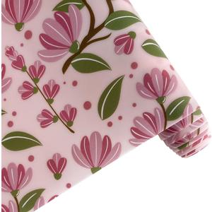 ONEART | Flower Printed Pink Jelly Vinyl Roll 12"×54" Floral Translucent PVC Vinyl Fabric 0.7 mm for DIY Crafts Sewing
