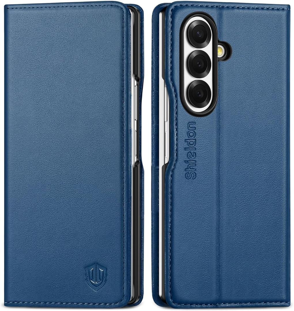 SHIELDON Wallet Case for Galaxy Z Fold7 2025, Genuine Leather, Folio Magnetic Closure, Stand Function, RFID Blocking Credit Card Holder, Shock Absorbent Cover for Galaxy Z Fold 7 8.0" - Royal Blue