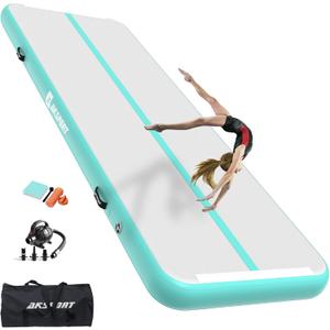 AKSPORT Gymnastics Air Mat Tumble Track Tumbling Mat Inflatable Floor Mats with Air Pump for Home Use/Tumble/Gym/Training/Cheerleading/Parkour/Beach/Park/Water (13ftx3.3ftx8inch, Mint Green)
