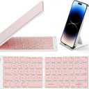 Samsers Bluetooth Foldable Keyboard - Wireless Portable Folding Keyboard, Full-Size Ultra-Slim Rechargeable Connect Up to 3 Devices for iOS, Android, Windows Phone, Tablet, Laptop - Pink (BT x 3)