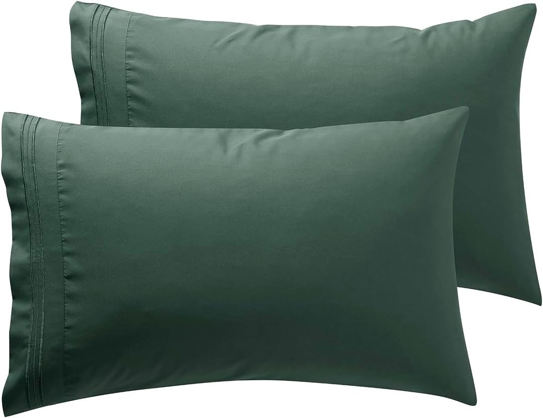 Nestl Forest Green King Pillow Cases - Soft King Size, 1800 Brushed Microfiber, Envelope Closure, 20x40 Inches