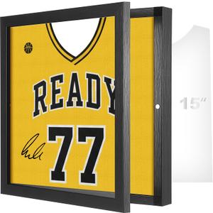 1 Pack T Shirt Display Frame, 15'' X 15'' Black Imitation Wood T Shirt Frame with 98% UV Protection Acrylic, 1" Depth of Usable Space Shadow Box, Display Case for Shirts, Jerseys, Memorabilia