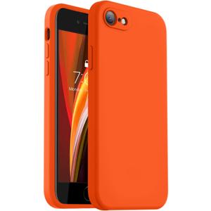 Vooii for iPhone SE Case 2022/3rd/2020,iPhone 8/7 Case, Upgraded Liquid Silicone with [Flat Edges] [Camera Protection] [Soft Anti-Scratch Microfiber Lining] Phone Case for iPhone SE - Neon Orange