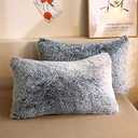 XeGe Faux Fur Throw Pillow Cases, Plush Shaggy Ultra Soft Pillow Covers, Fluffy Crystal Velvet Decorative Pillowcases, Furry Fuzzy Pillow Shams Zipper Closure, Set of 2(Standard, Gray Ombre)