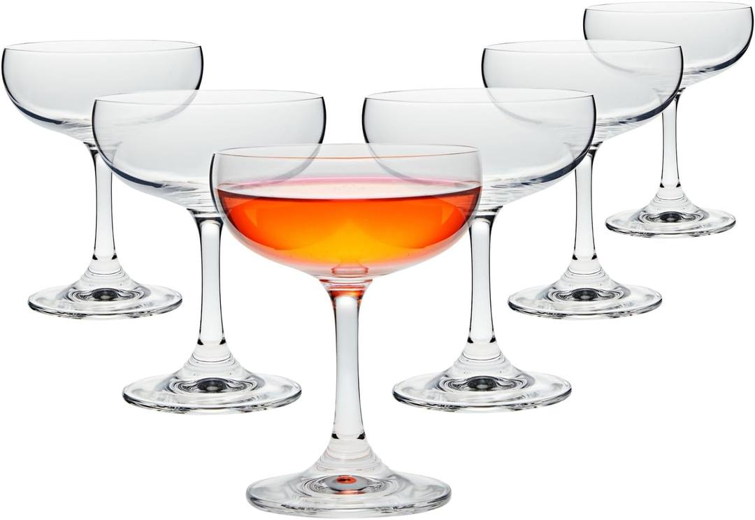 Juvale Coupe Glasses Set - 6 Count, 7 oz, Clear, Vintage-Inspired - Dishwasher Safe Cocktail Glasses for Parties & Bars - Champagne Coupes for Cocktails & Events (6.8 Ounces)