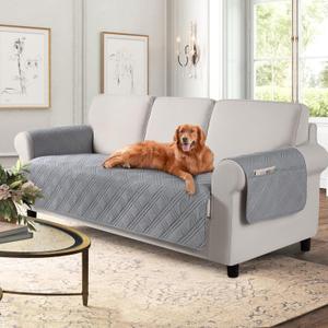 TAOCOCO Waterproof Sofa Covers for Dogs Pets with Non Slip Backing, Couch Seat Covers with Side Pocket for 3 Cushion Couch Washable Dog Couch Cover Protector Sofa Slipcovers(Sofa, Light Gray) 