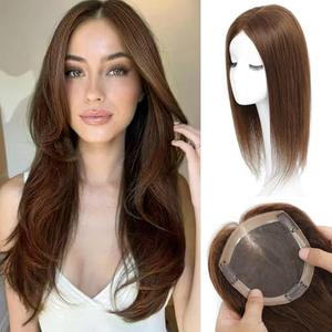 Real Human Hair Toppers for Women Thinning Hair 14 Inch 5x5 100% Handmade Breathable Swiss Base Lace 3 Clips in Hair Pieces No Bangs, Light Brown